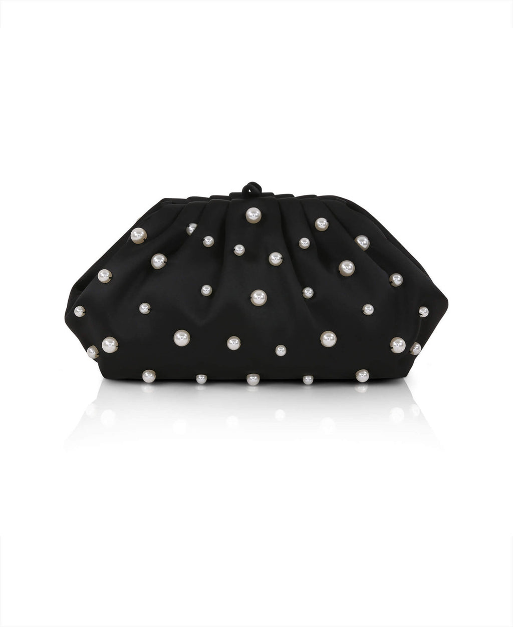 Black | Margot Dotted Beads Pleated Pouch Clutch Back