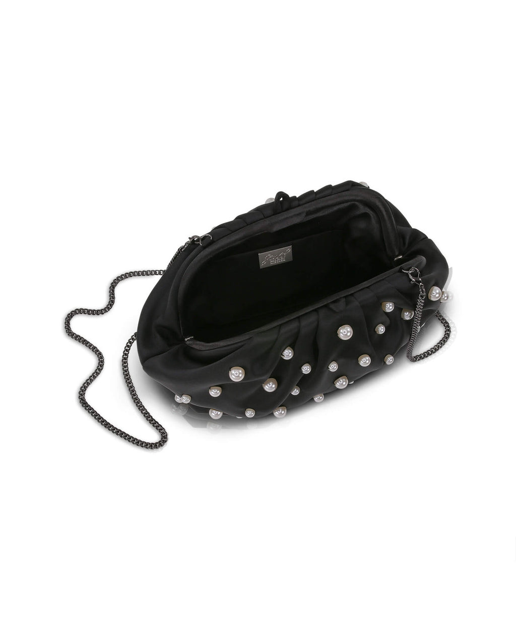Black | Margot Dotted Beads Pleated Pouch Clutch Open