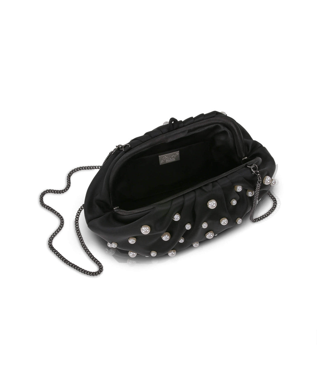 Black | Margot Dotted Beads Pleated Pouch Clutch Open