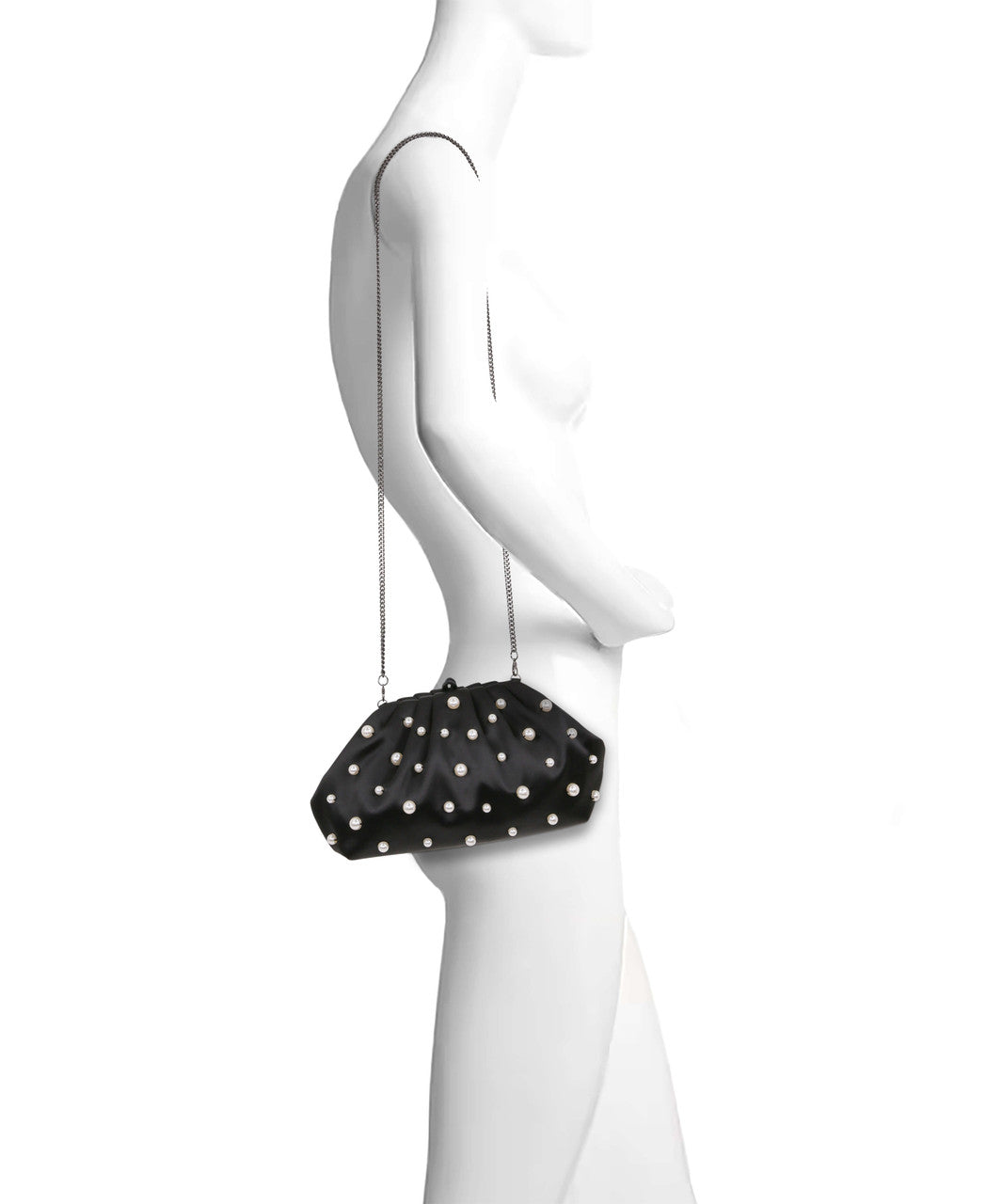 Black | Margot Dotted Beads Pleated Pouch Clutch Form