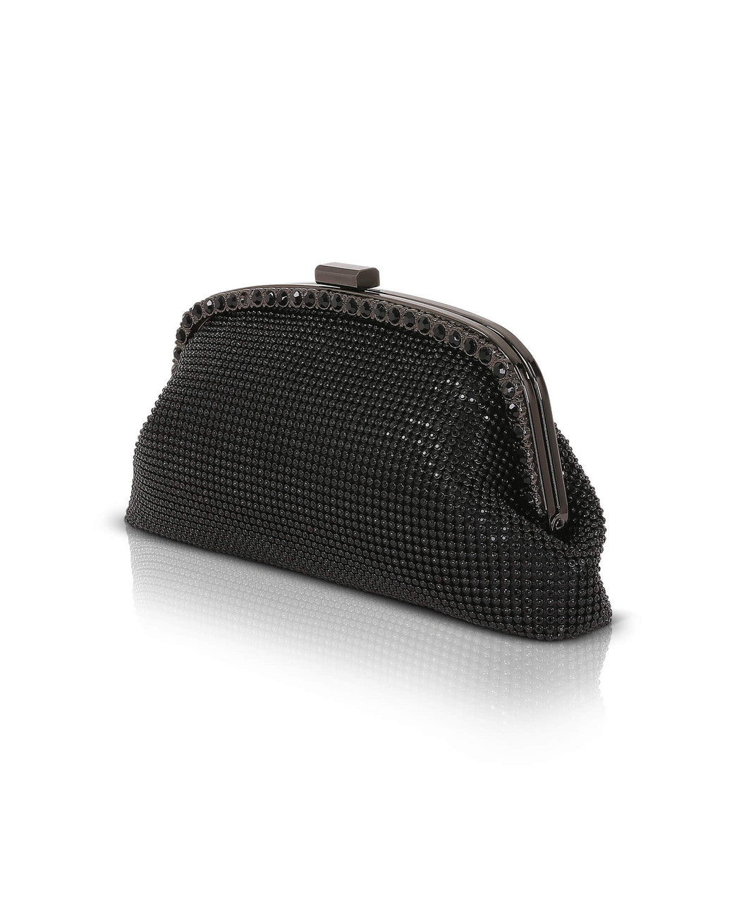 Black | Brielle Crystal Pouch with Crystal Frame Side