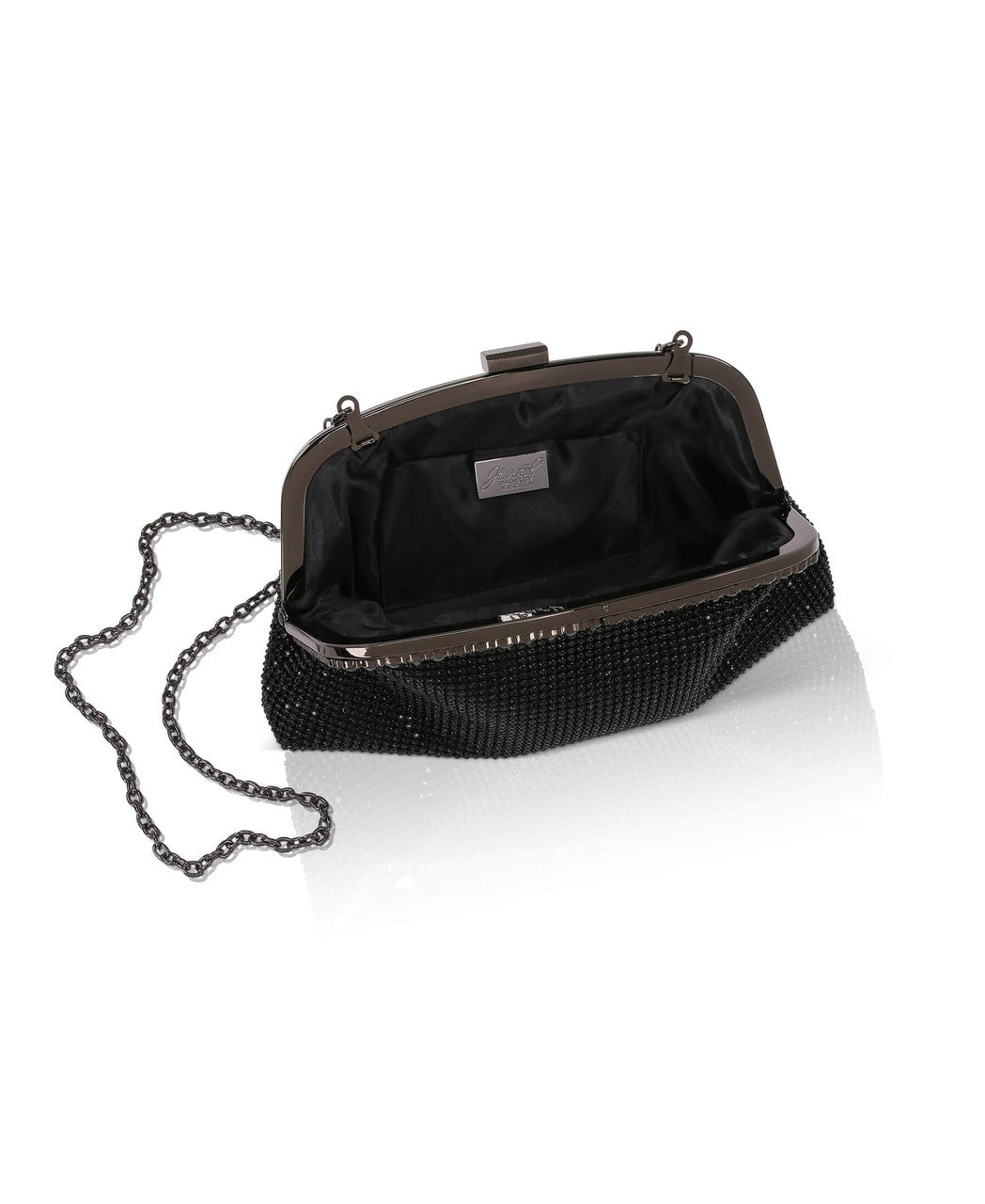 Black | Brielle Crystal Pouch with Crystal Frame Open