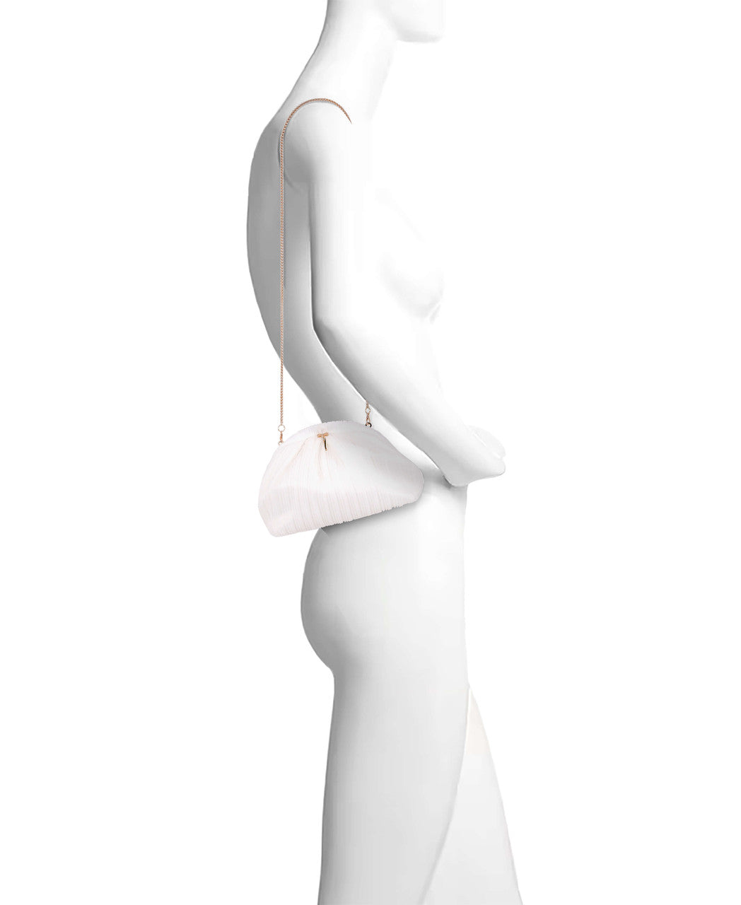 White | Vale Pleated Tulle and Satin Mini Pouch Clutch Form