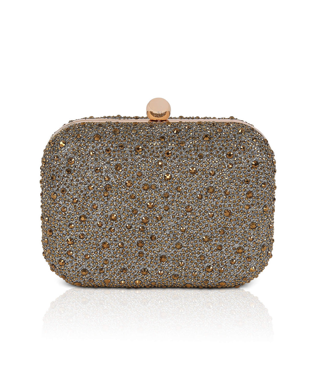 Gold | Celest Crystal Mini Minaudiere Clutch Front