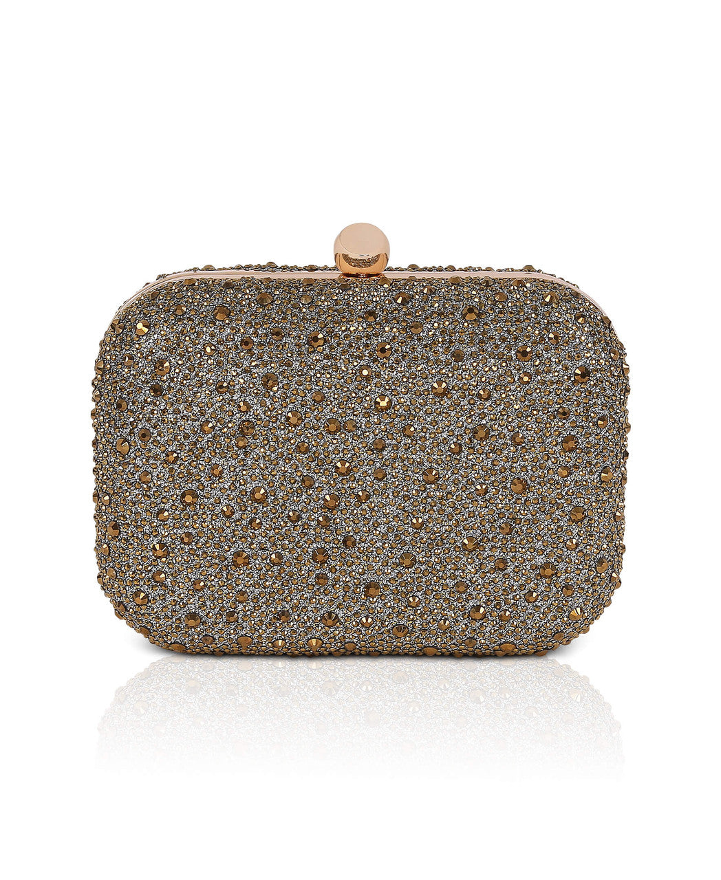 Gold | Celest Crystal Mini Minaudiere Clutch Front