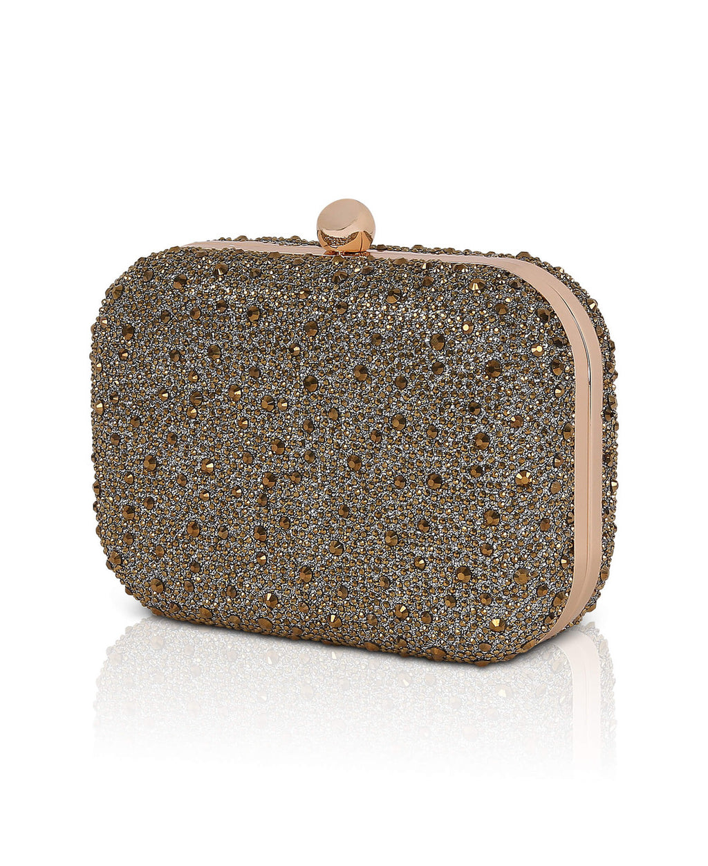 Gold | Celest Crystal Mini Minaudiere Clutch Side