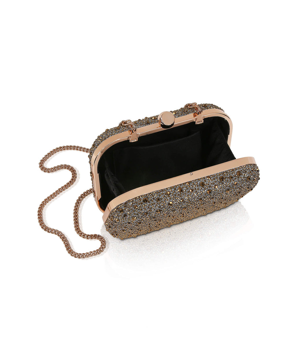 Gold | Celest Crystal Mini Minaudiere Clutch Open