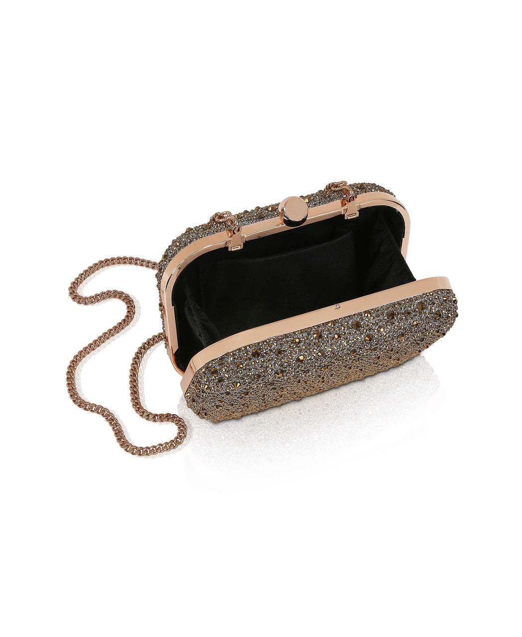 Gold | Celest Crystal Mini Minaudiere Clutch Open
