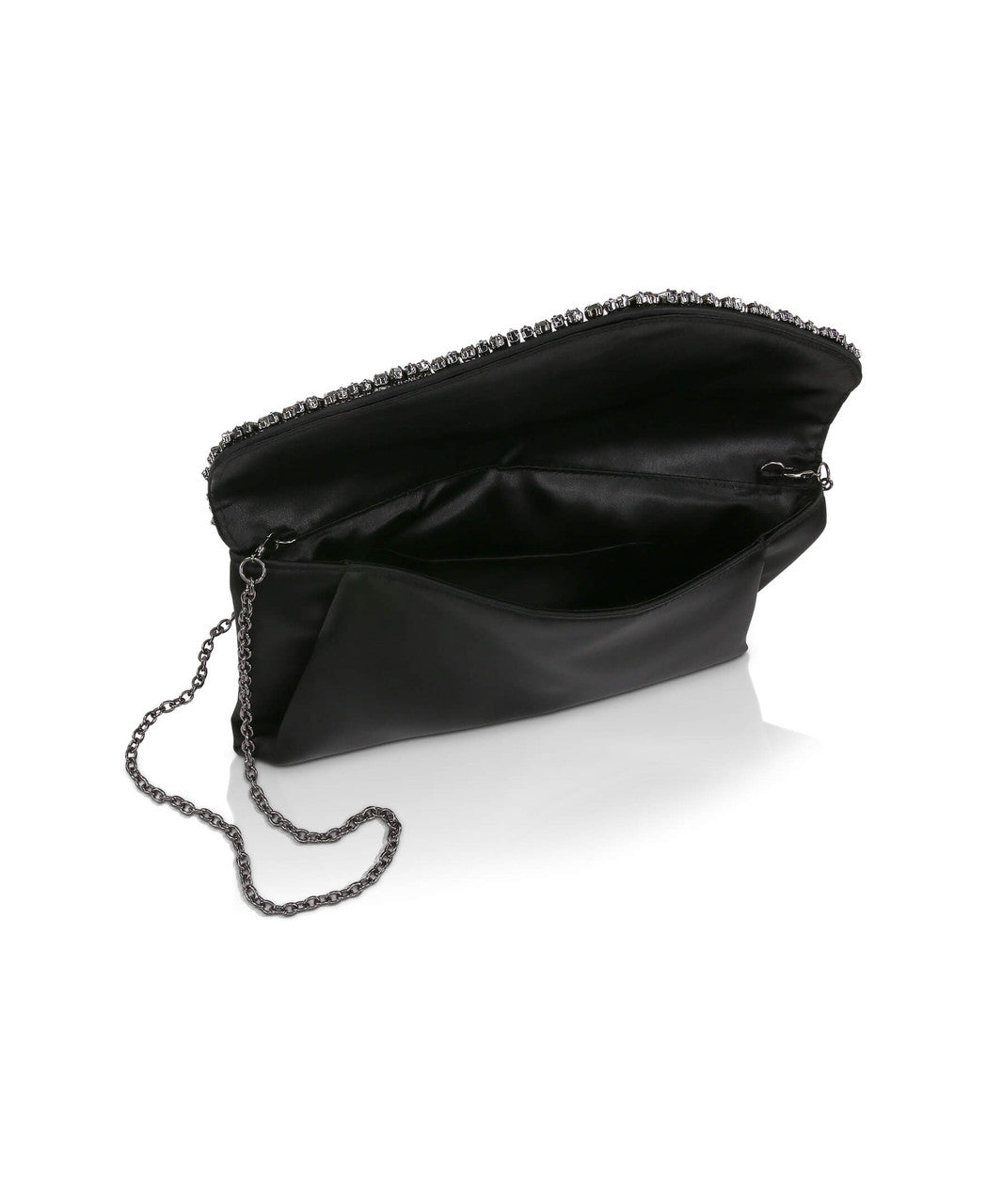 Black | Mika Mixed Crystal Satin Envelope Clutch Open