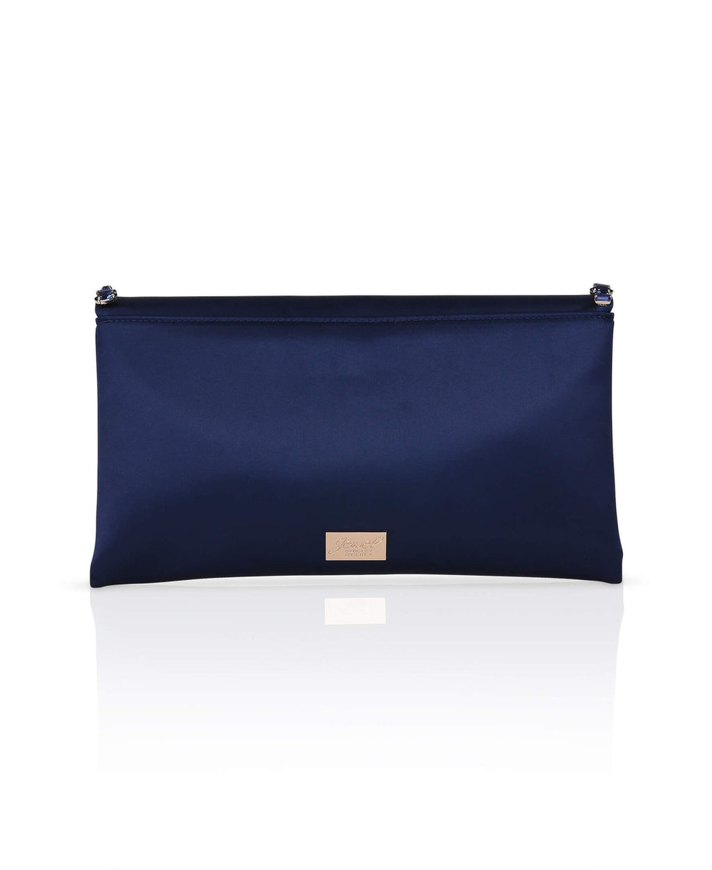 Navy | Mika Mixed Crystal Satin Envelope Clutch Back