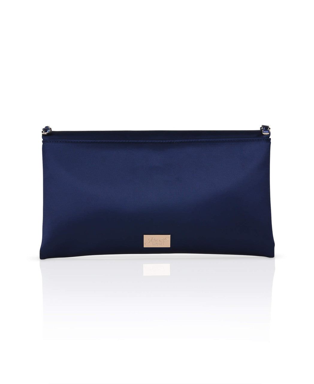 Navy | Mika Mixed Crystal Satin Envelope Clutch Back