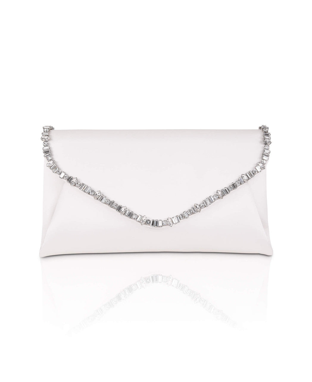 White | Mika Mixed Crystal Satin Envelope Clutch Front