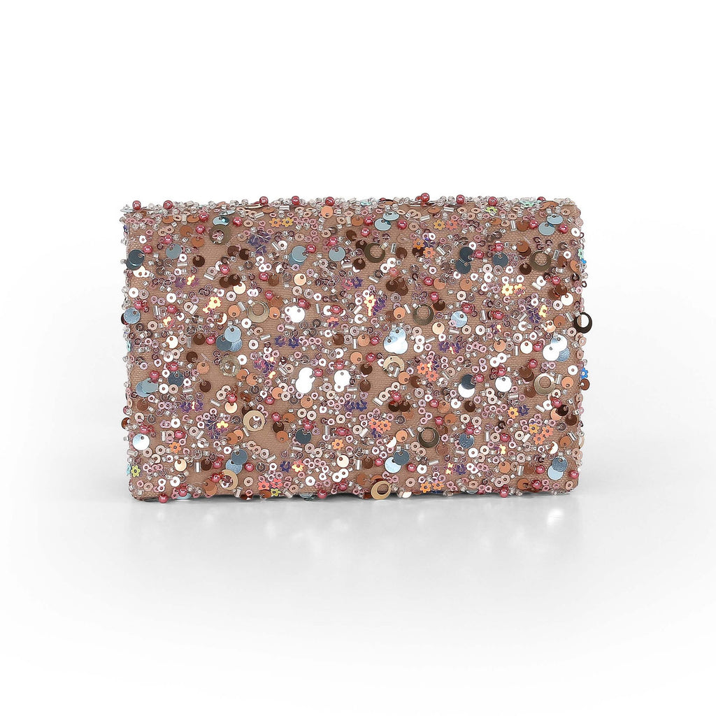 Taupe | Aurora Beaded Mini Trapezoid Clutch Back