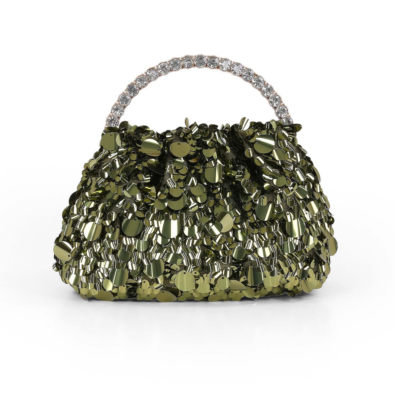 Green | Holly Crystal Handle Sequin Pouch Clutch Front