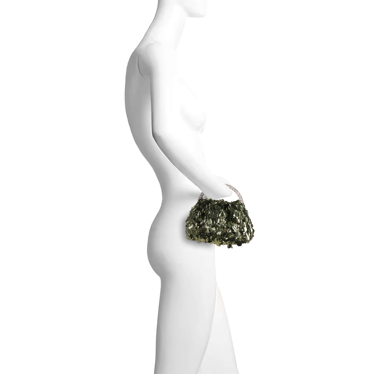 Green | Holly Crystal Handle Sequin Pouch Clutch Form