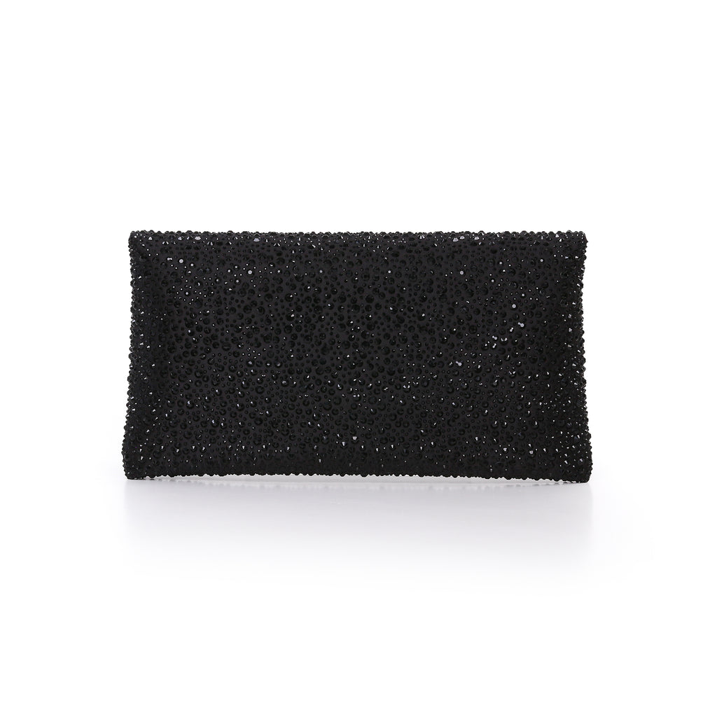 Black | Crystal Adorned Envelope Clutch Back