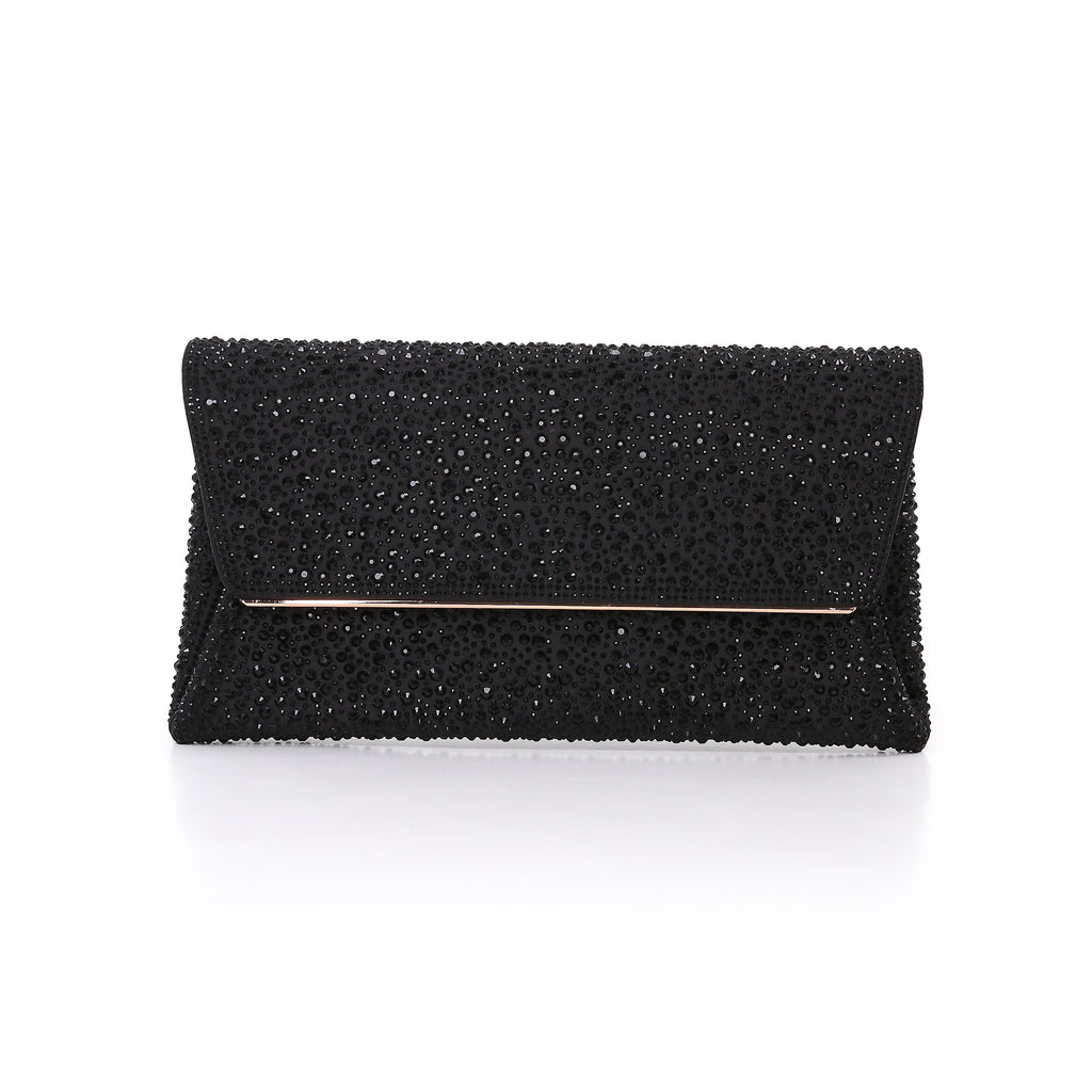 Black | Crystal Adorned Envelope Clutch Front