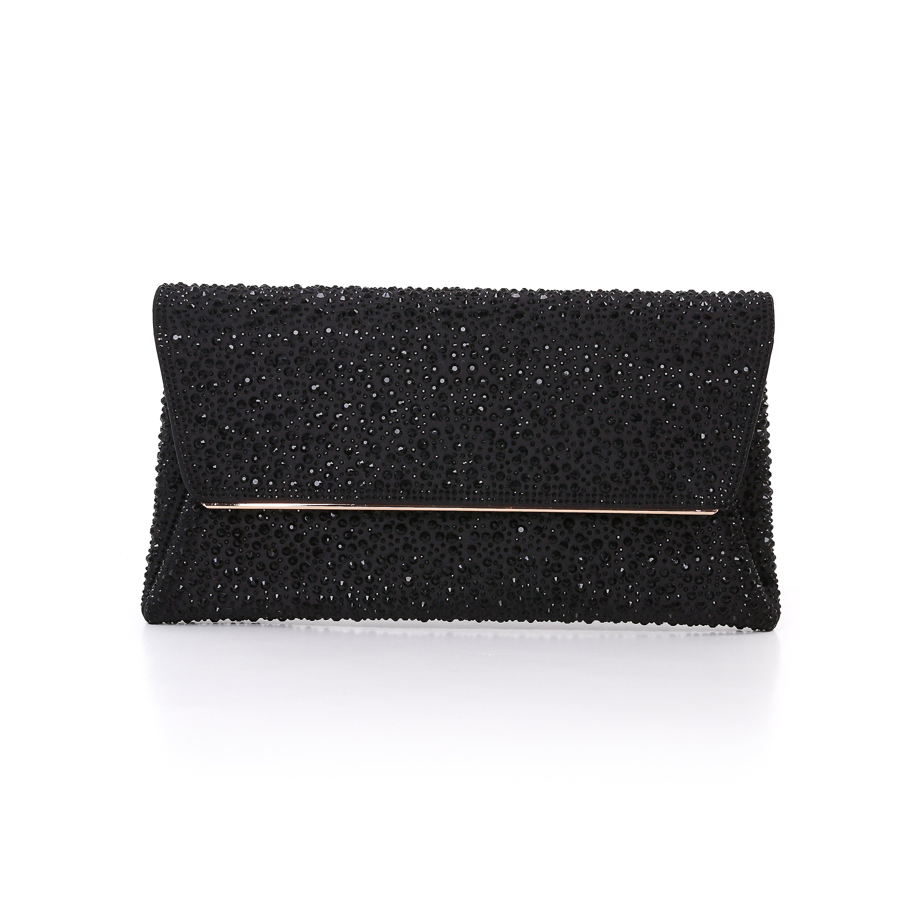 Black | Crystal Adorned Envelope Clutch Front