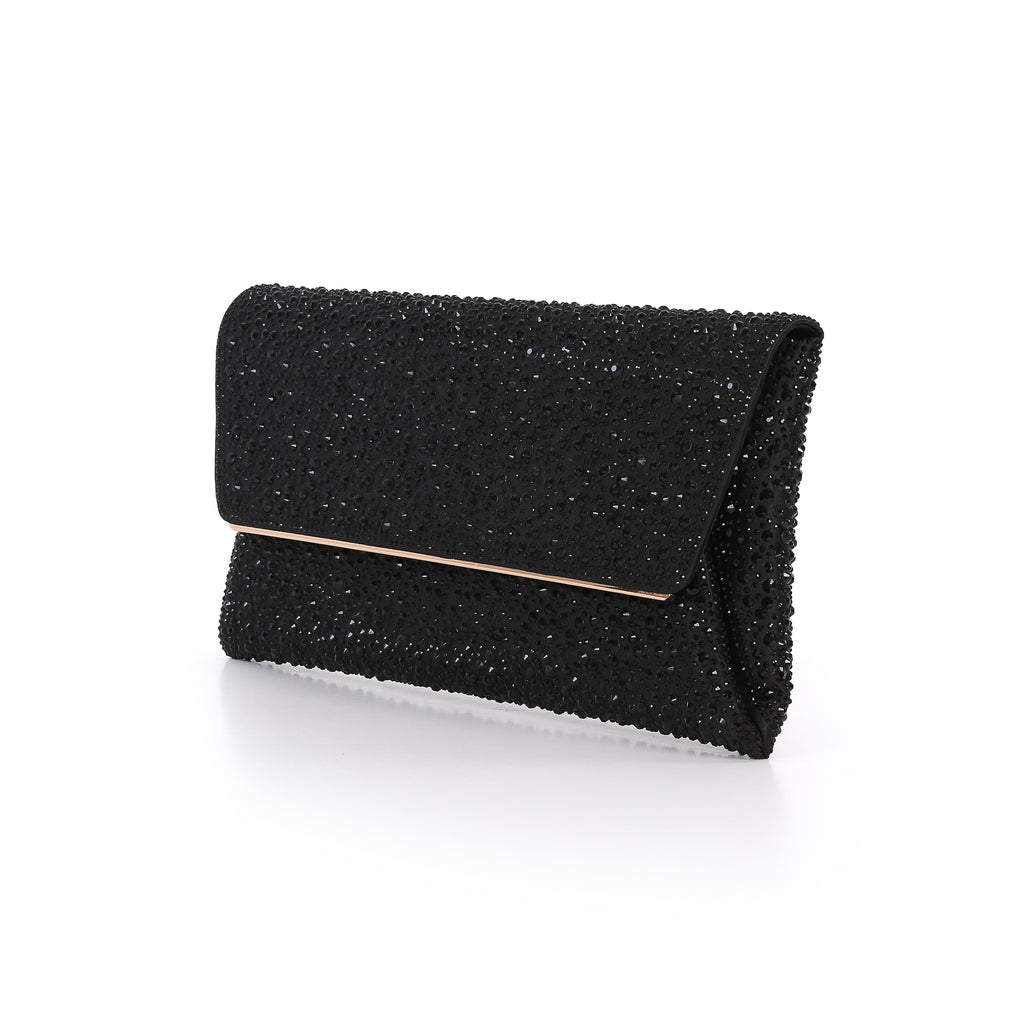 Black | Crystal Adorned Envelope Clutch Side