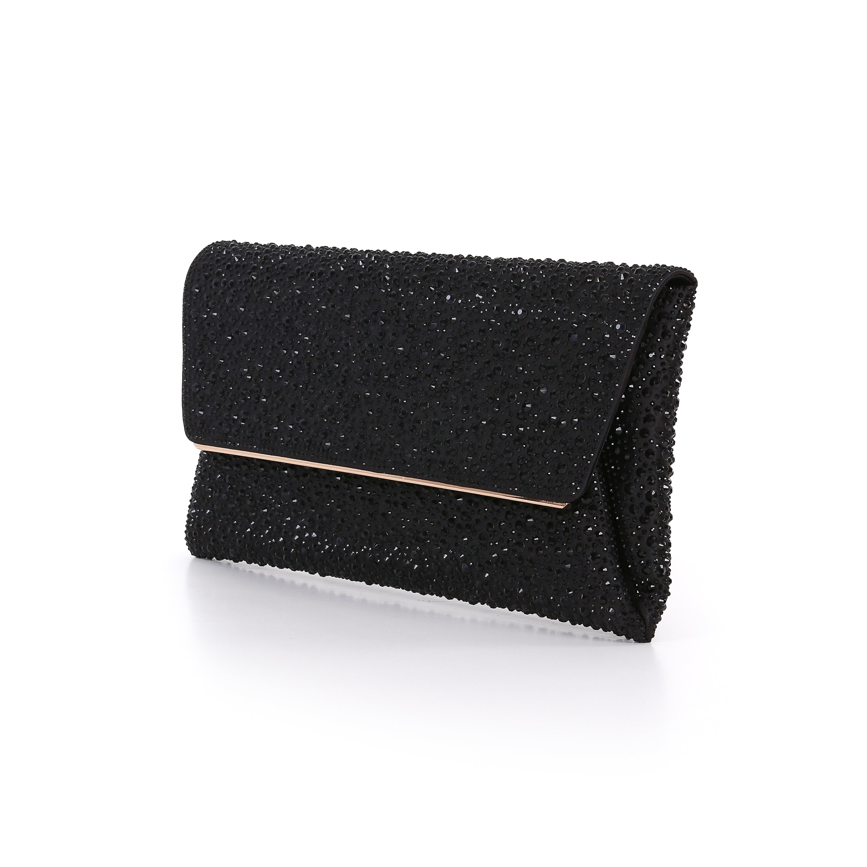 Black | Crystal Adorned Envelope Clutch Side
