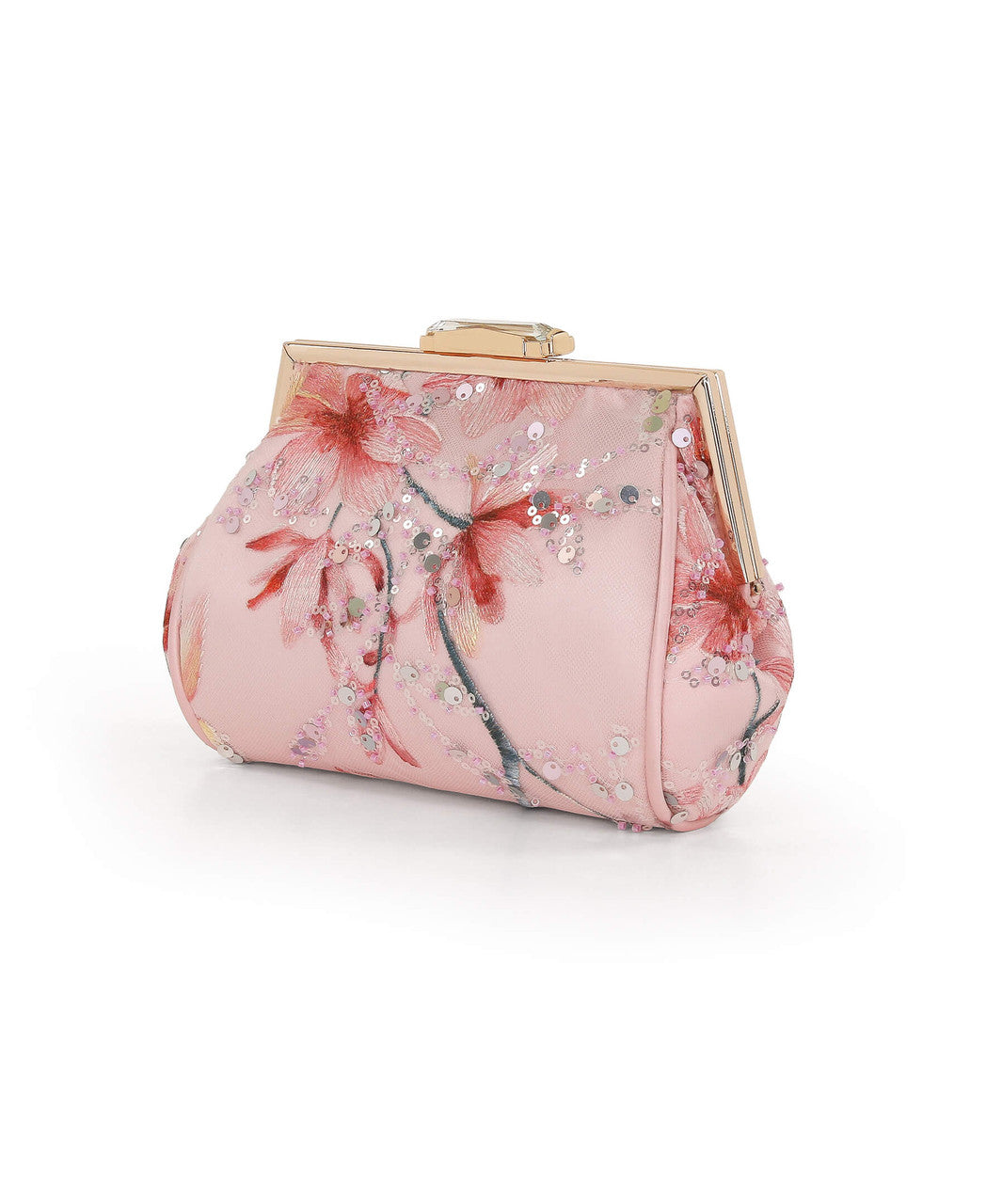 Blush | Flora Floral Embroidered Pouch Clutch Side