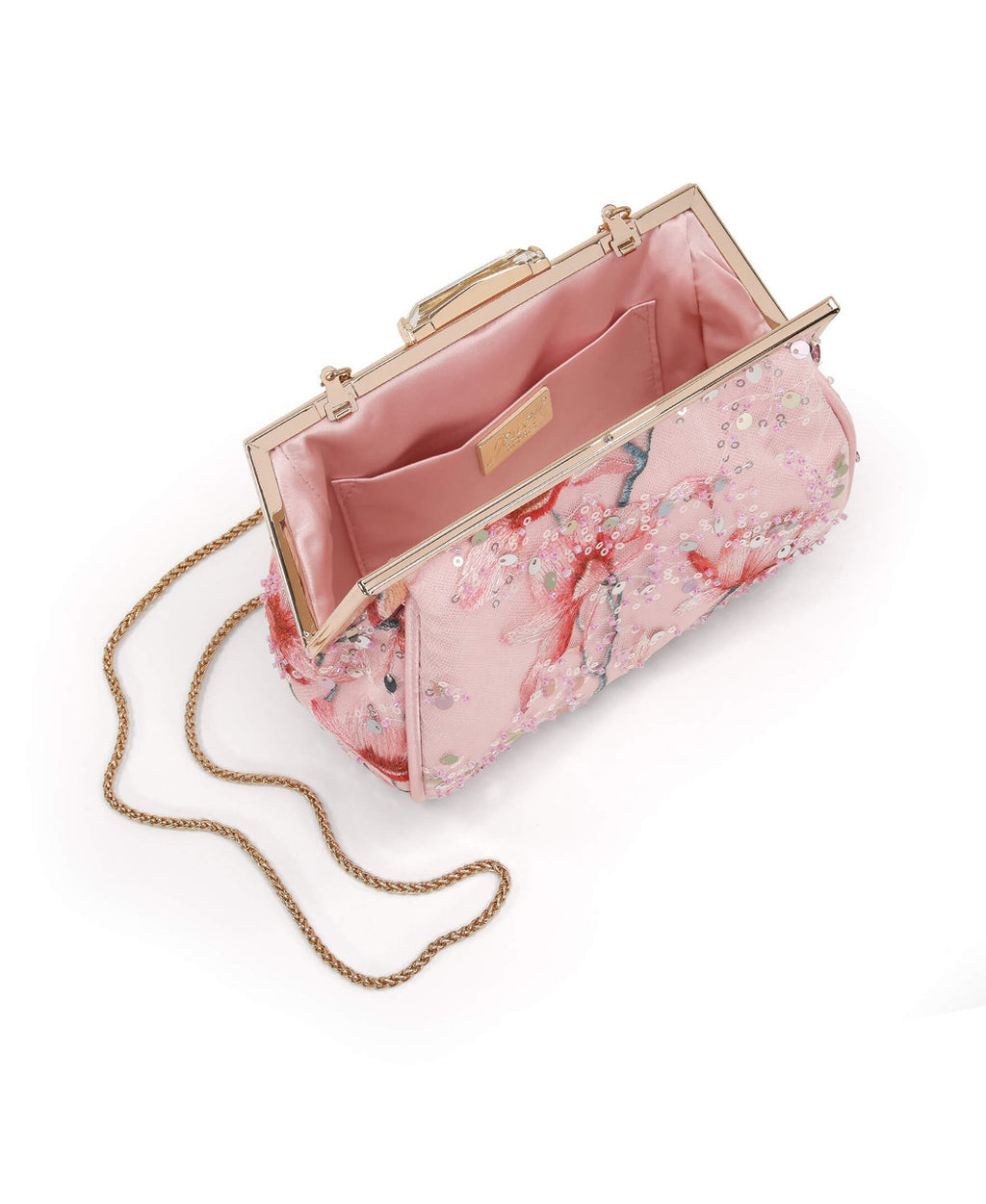 Blush | Flora Floral Embroidered Pouch Clutch Open
