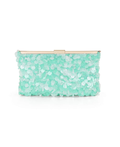 Lt Mint Green | Briar Sequin Hinged Frame Clutch Front