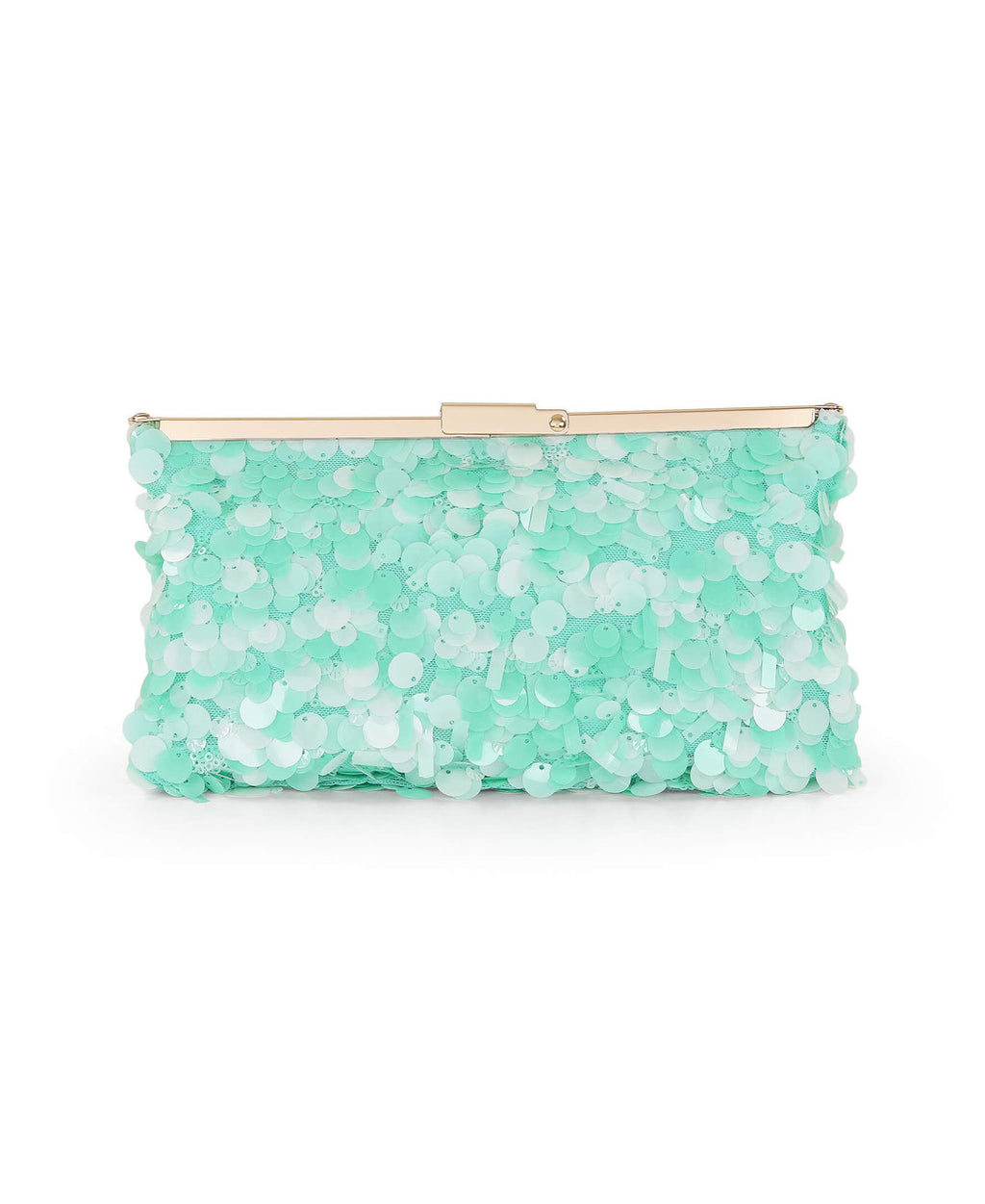 Lt Mint Green | Briar Sequin Hinged Frame Clutch Back