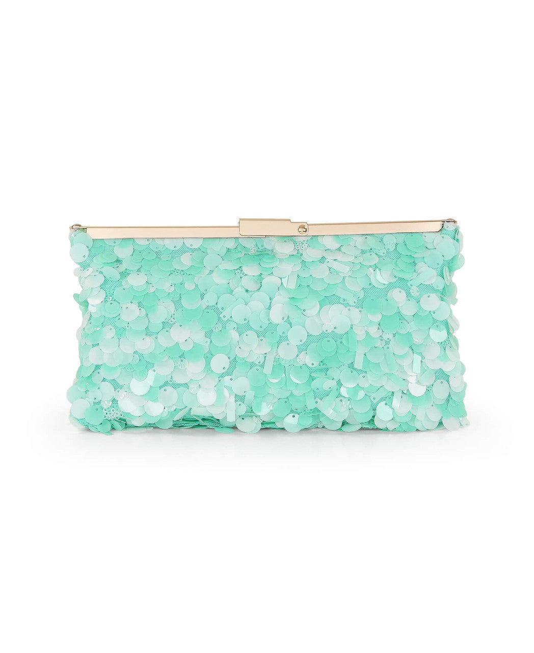 Lt Mint Green | Briar Sequin Hinged Frame Clutch Back