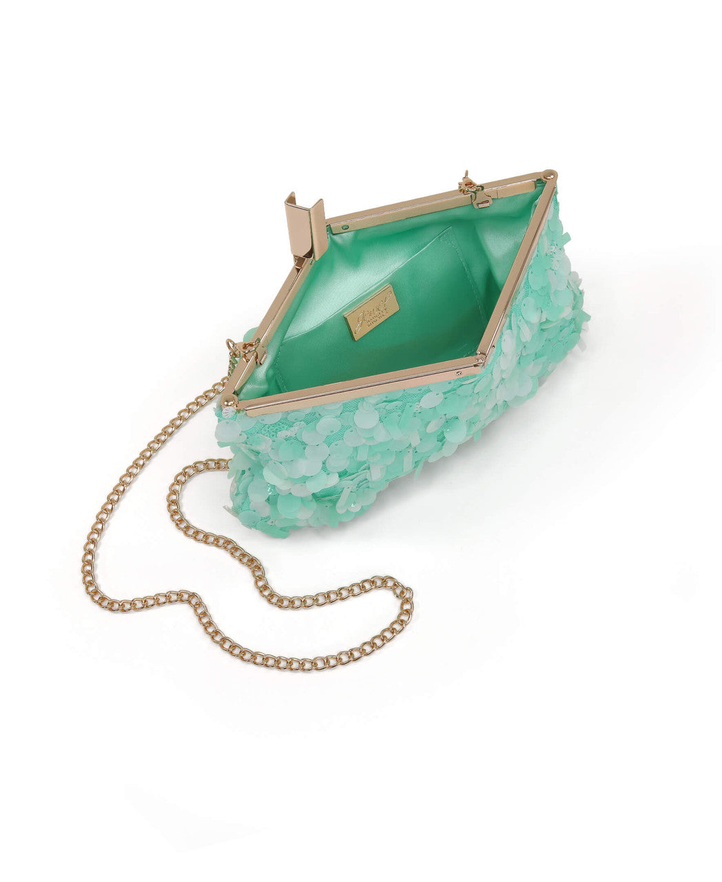 Lt Mint Green | Briar Sequin Hinged Frame Clutch Open