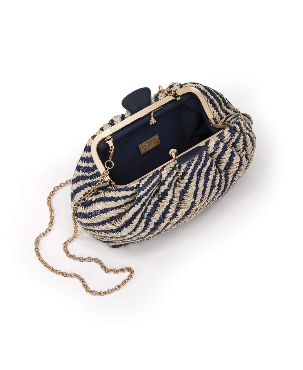 Navy Combo | Indigo Jacquard Raffia Pouch Clutch Open