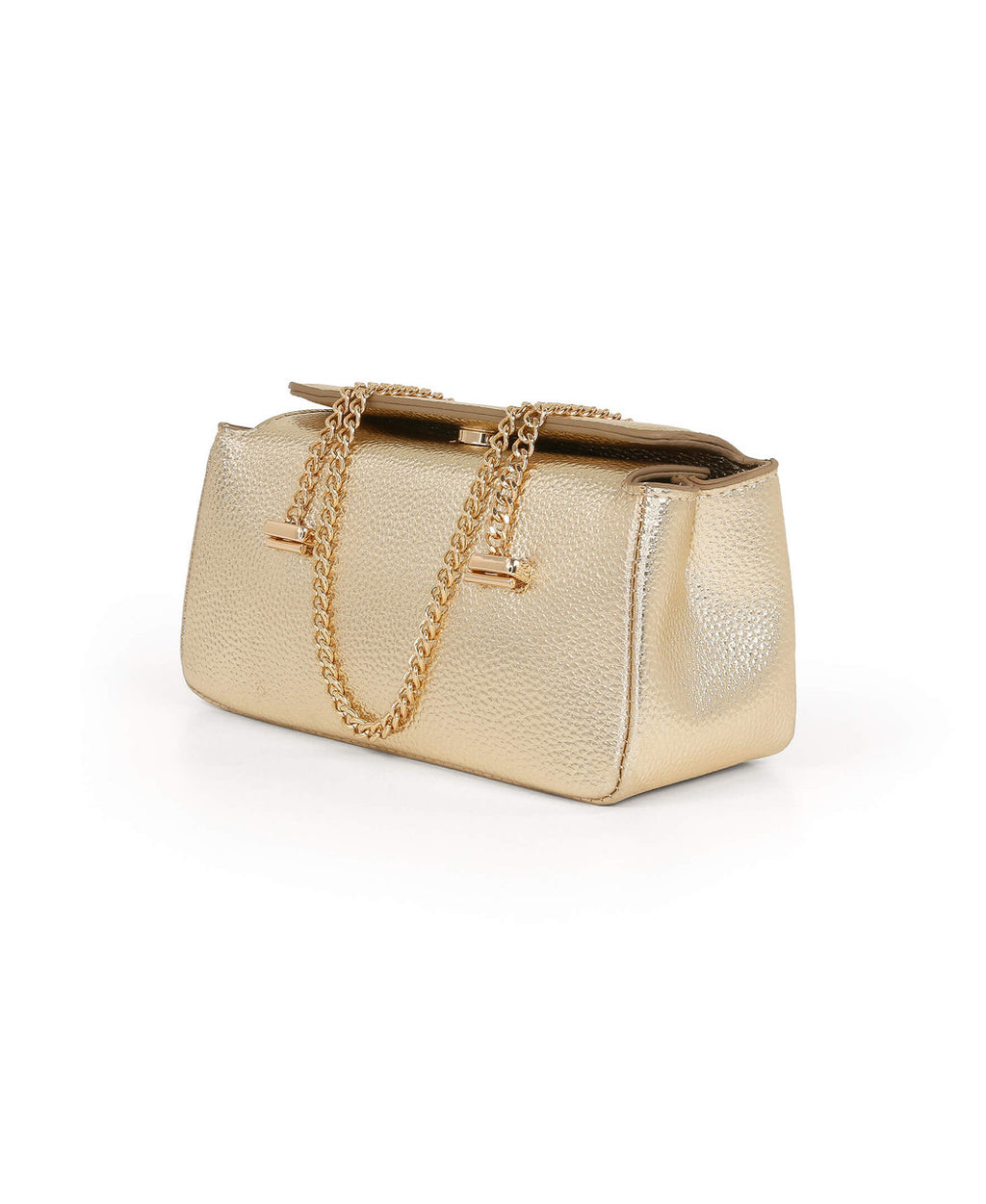 Gold | Senna Compact Faux Leather Box Clutch Side