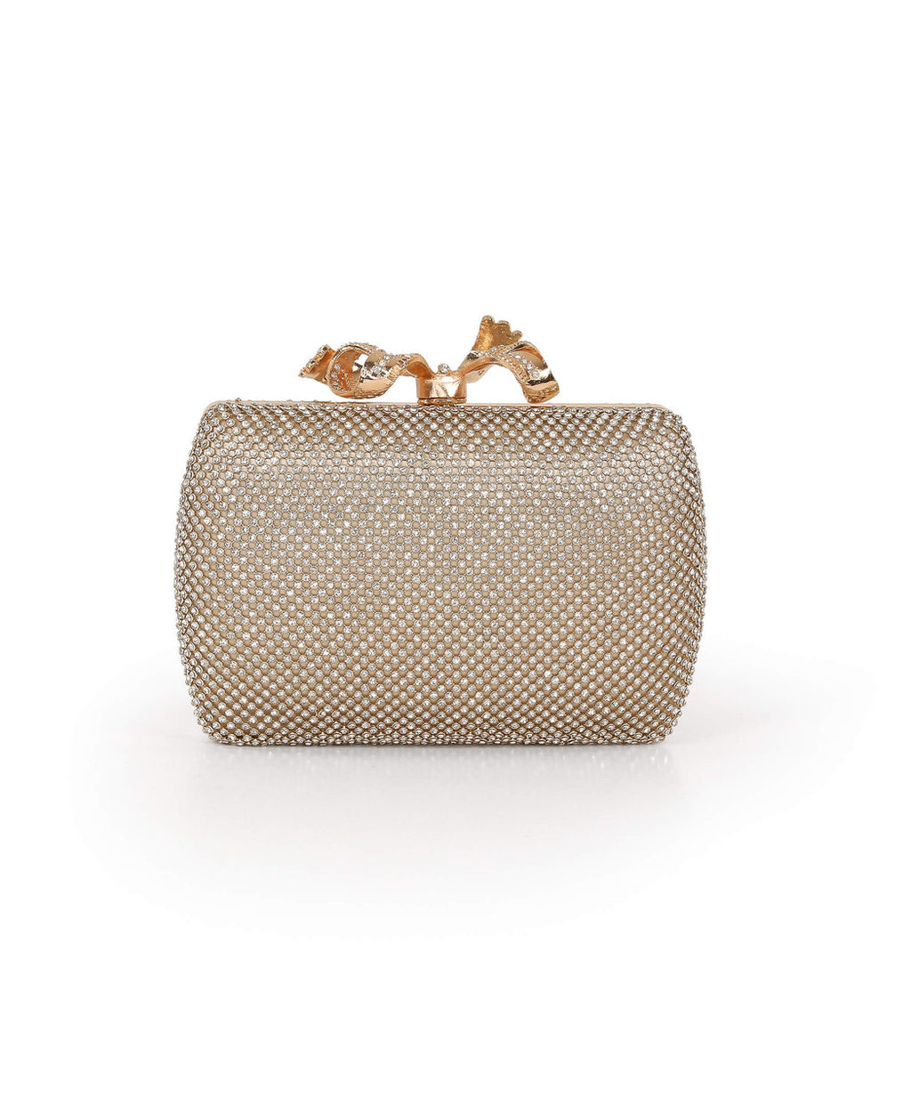 Gold | Cassia Crystal Mesh Frame Clutch Back