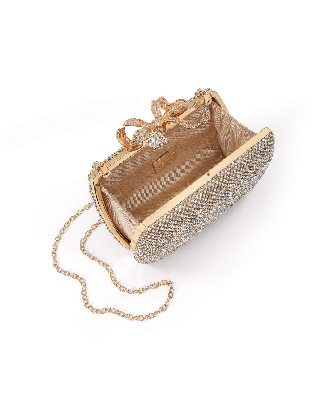 Gold | Cassia Crystal Mesh Frame Clutch Open