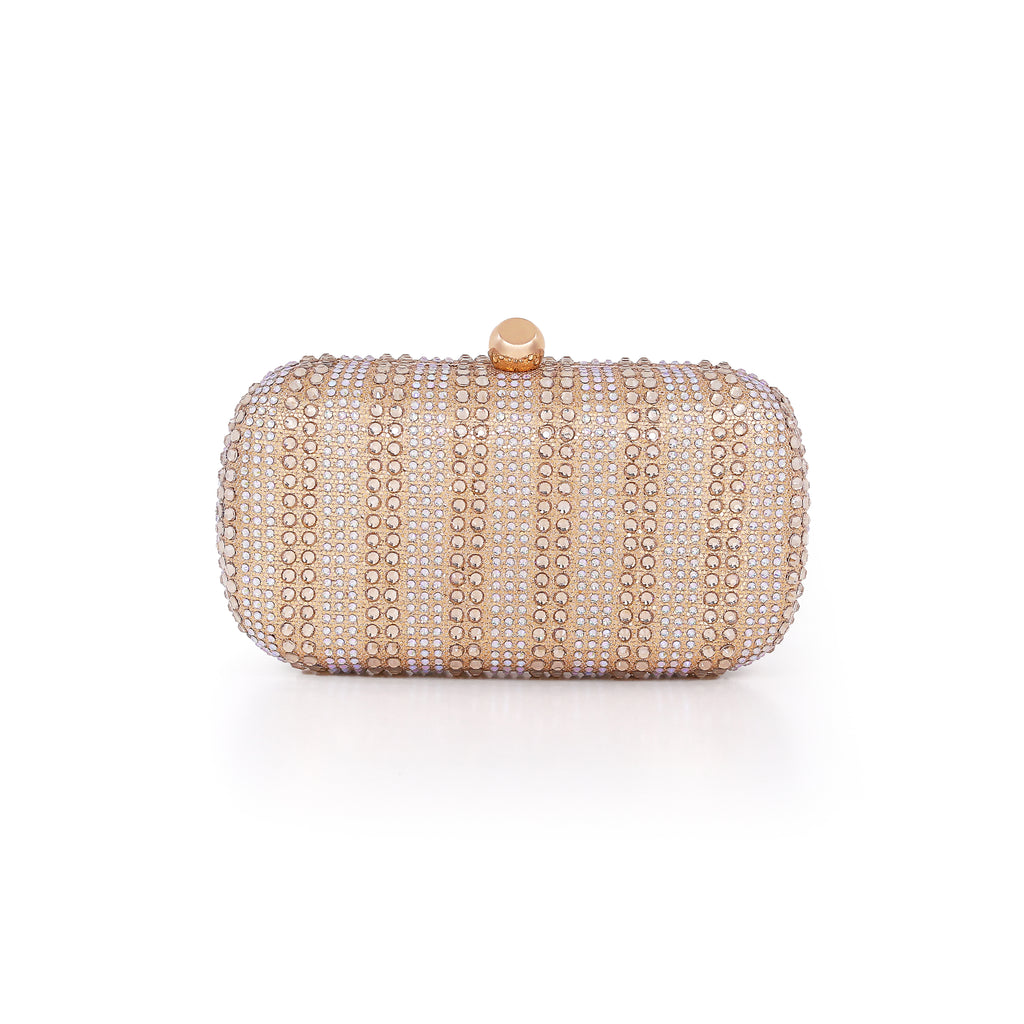 Gold | Crystal Minaudiere, drenched in rows Front