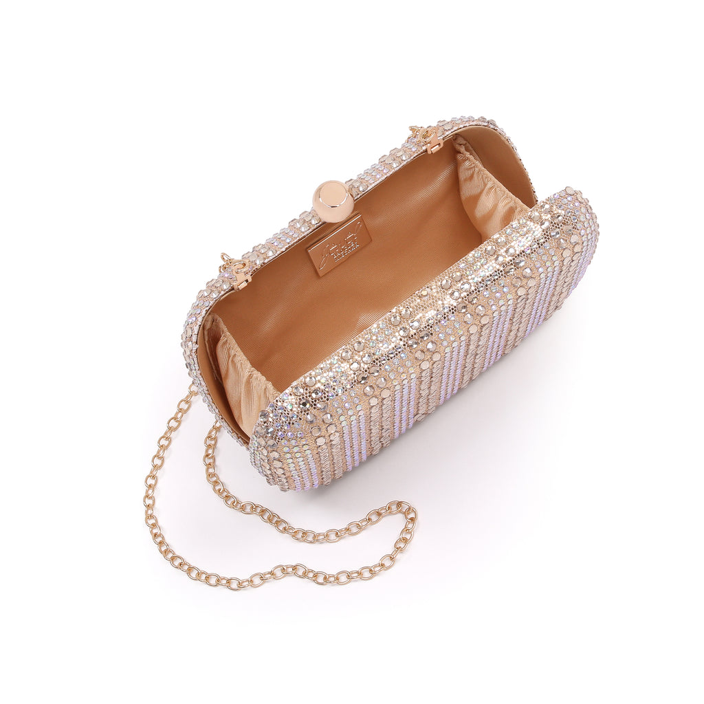 Gold | Crystal Minaudiere, drenched in rows Open