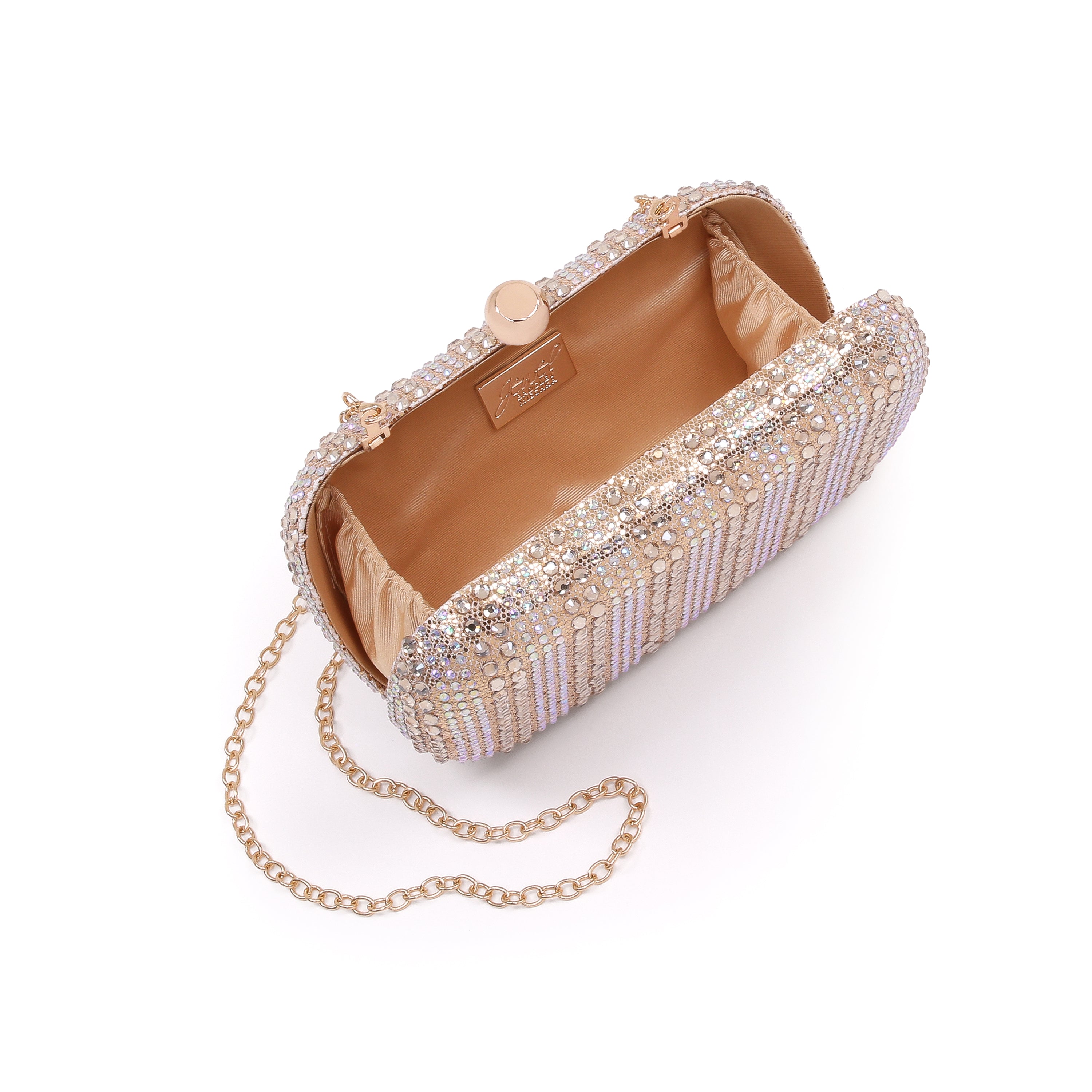 Gold | Crystal Minaudiere, drenched in rows Open
