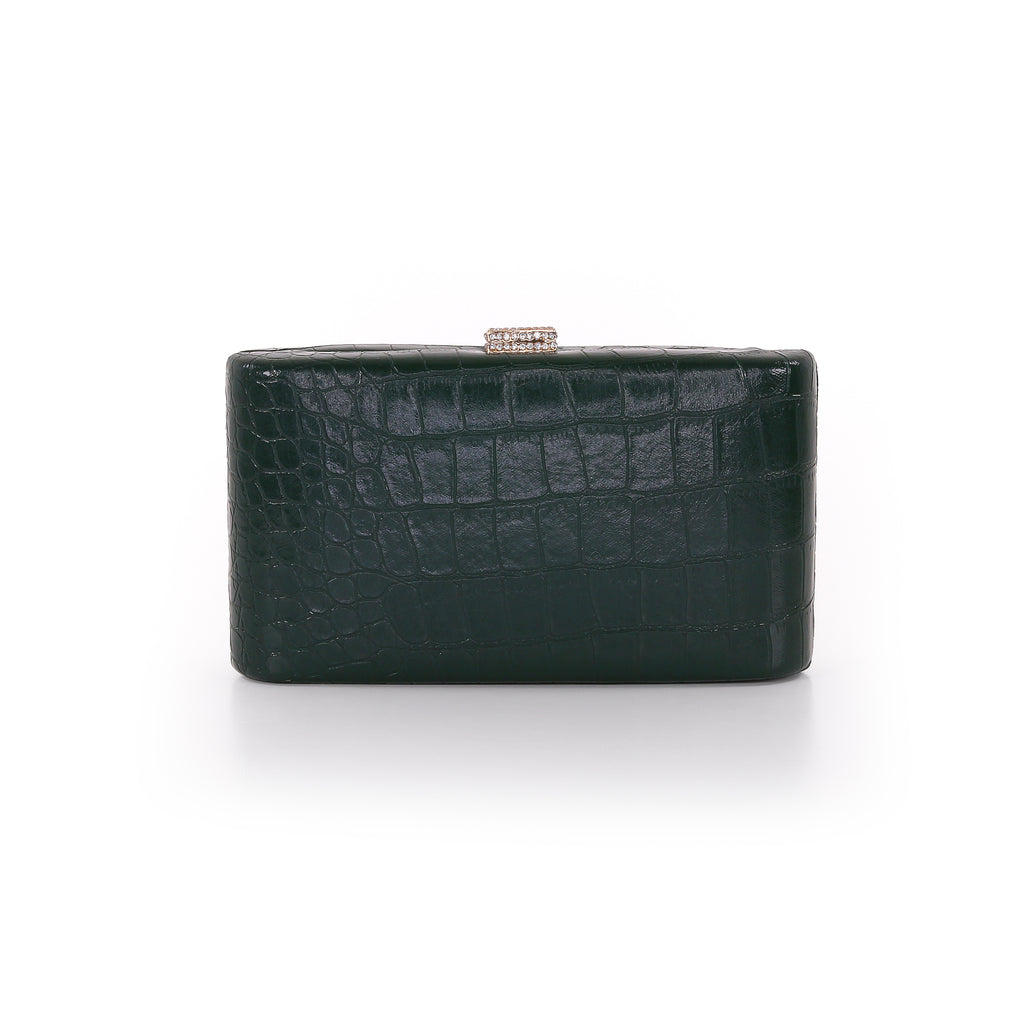 Emerald | Croc Embossed Leather Crystal Clasp Mina Back
