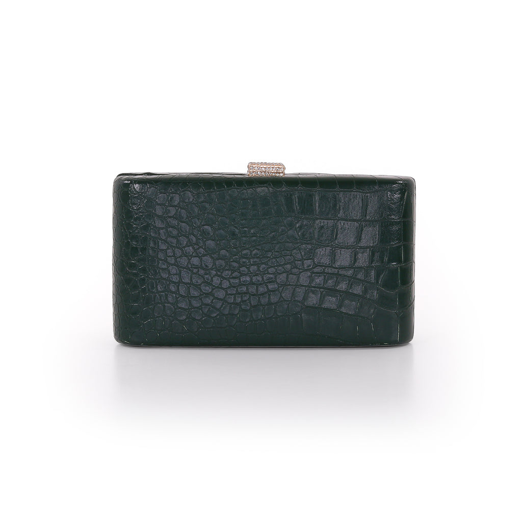 Emerald | Croc Embossed Leather Crystal Clasp Mina Front