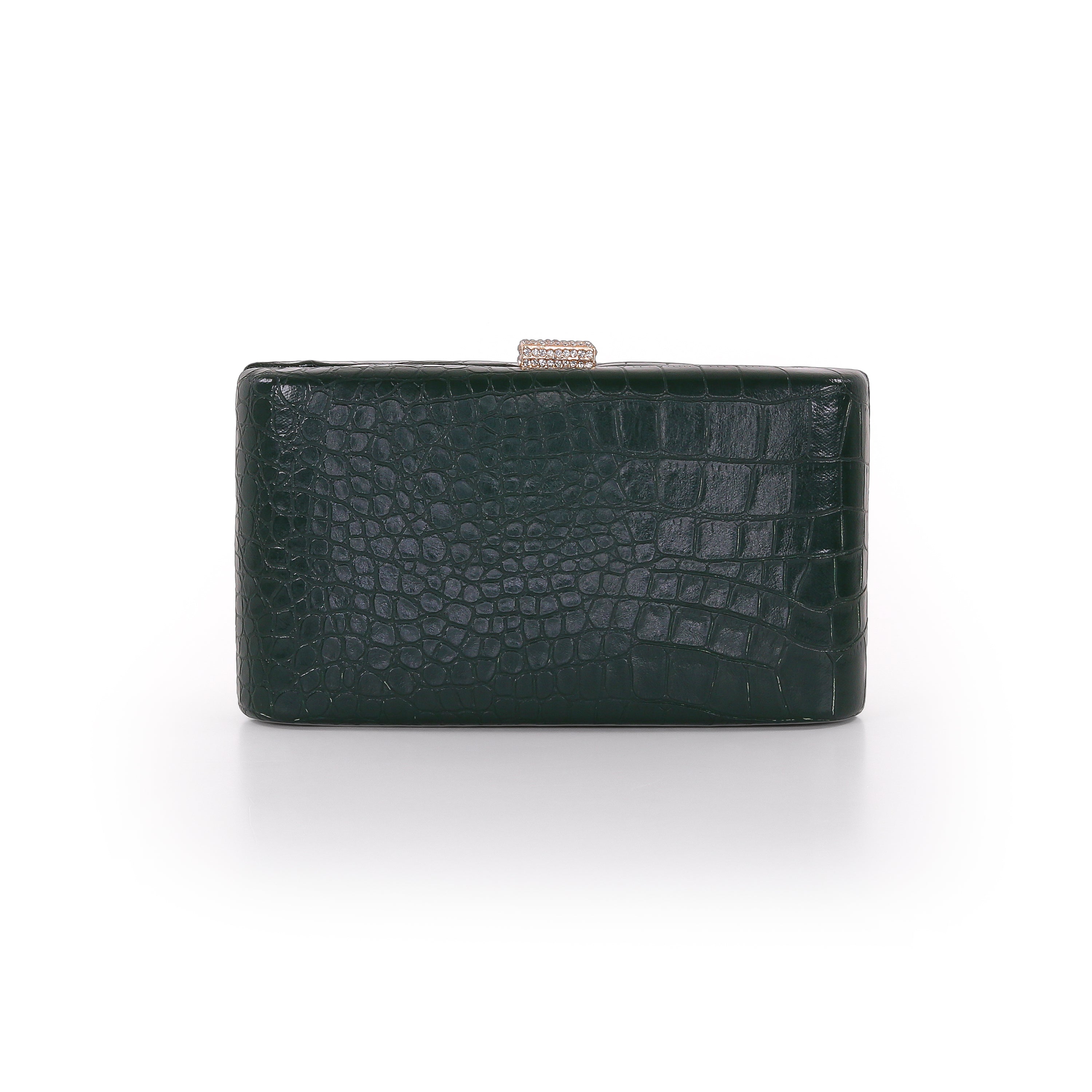 Emerald | Croc Embossed Leather Crystal Clasp Mina Front