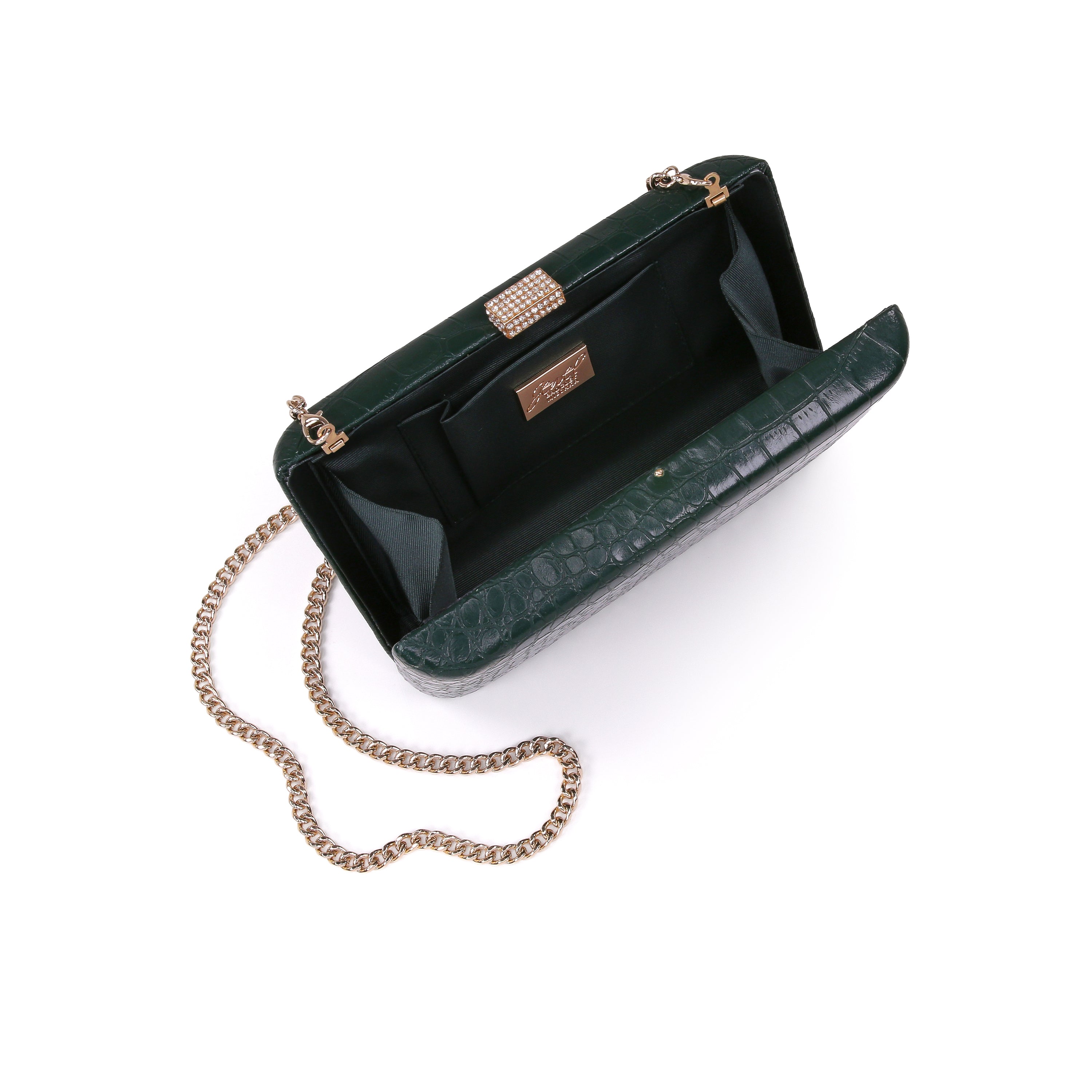 Emerald | Croc Embossed Leather Crystal Clasp Mina Open