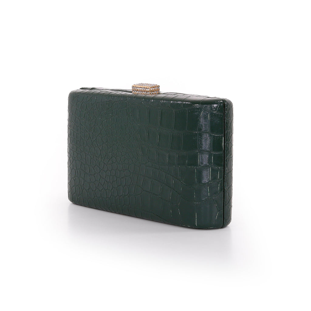 Emerald | Croc Embossed Leather Crystal Clasp Mina Side
