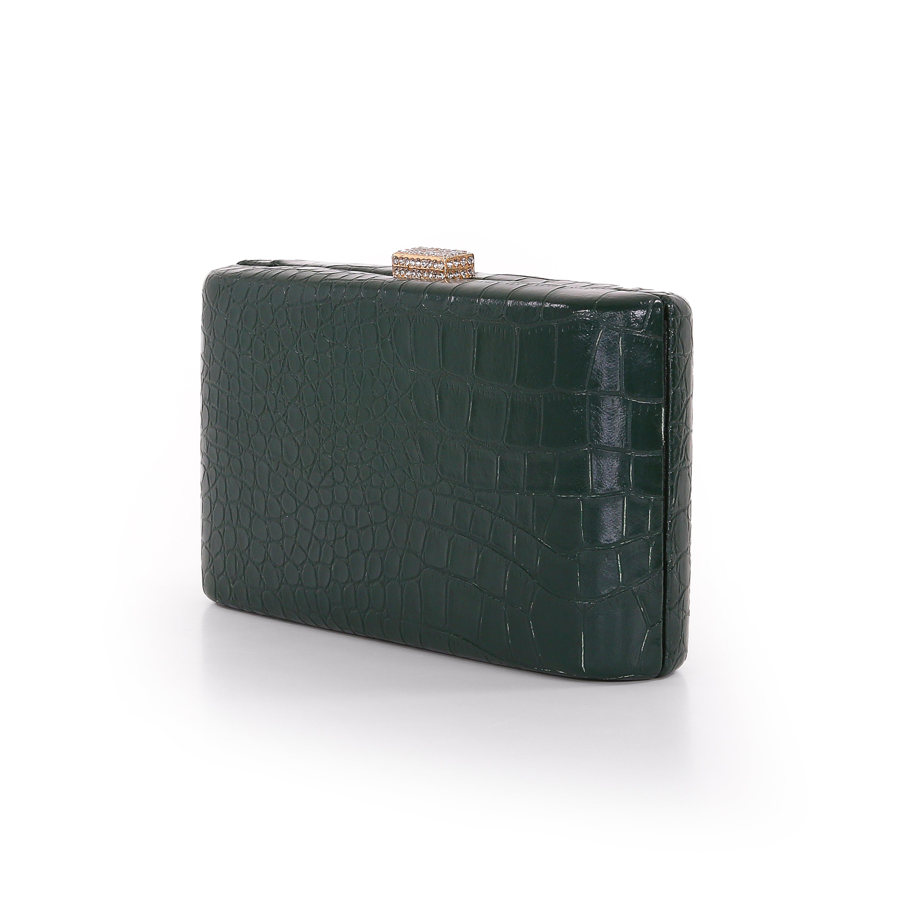 Emerald | Croc Embossed Leather Crystal Clasp Mina Side