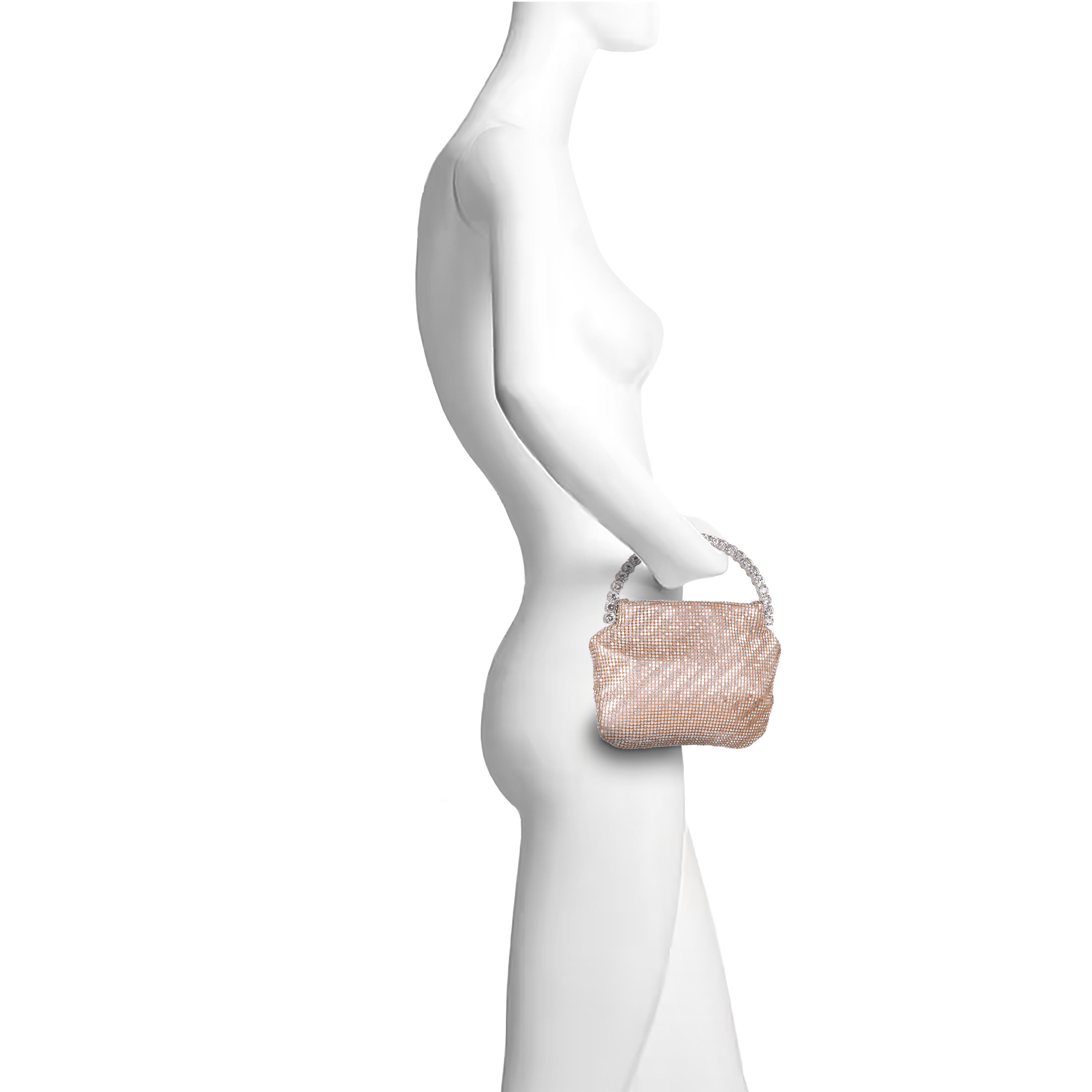 Gold | Stripe Metal Mesh And Crystal Halfmoon H Form