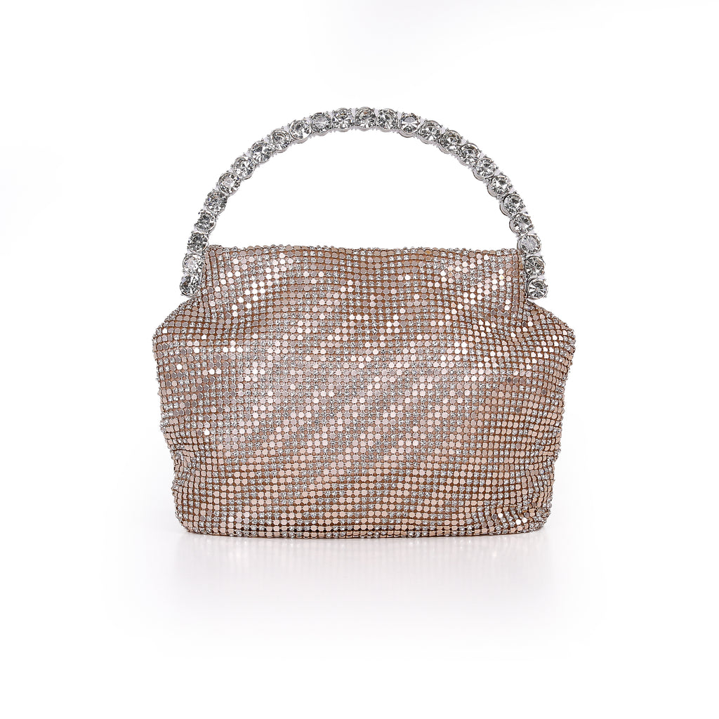Gold | Stripe Metal Mesh And Crystal Halfmoon H Front