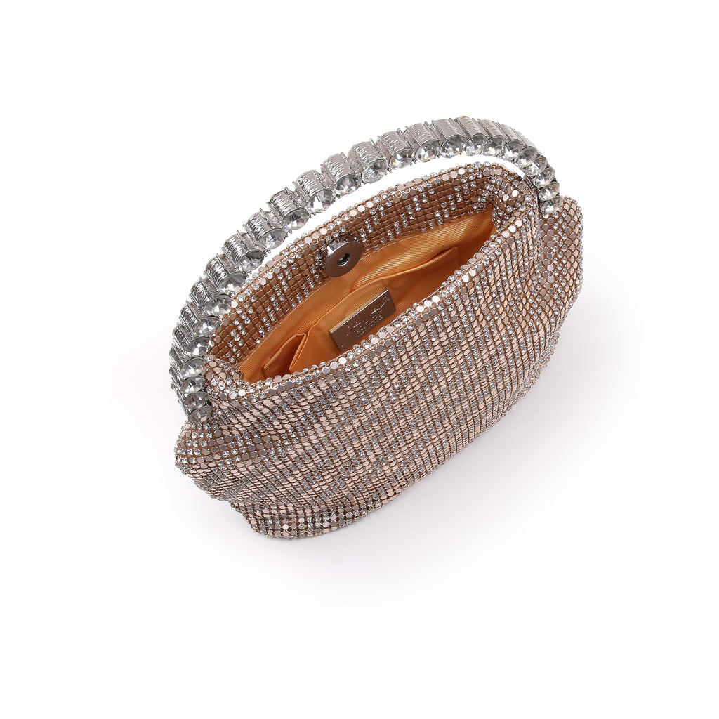 Gold | Stripe Metal Mesh And Crystal Halfmoon H Open