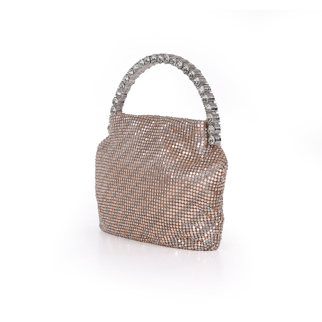 Gold | Stripe Metal Mesh And Crystal Halfmoon H Side