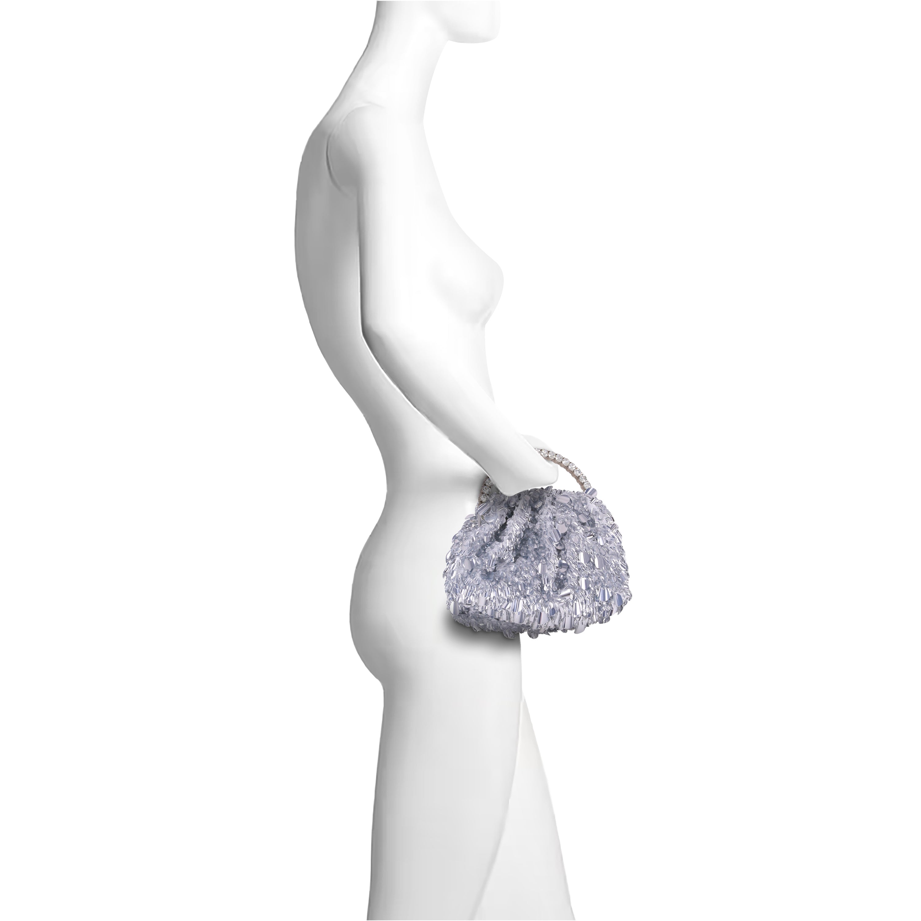 Silver | Crinkle Sequin Pouch Clutch Form