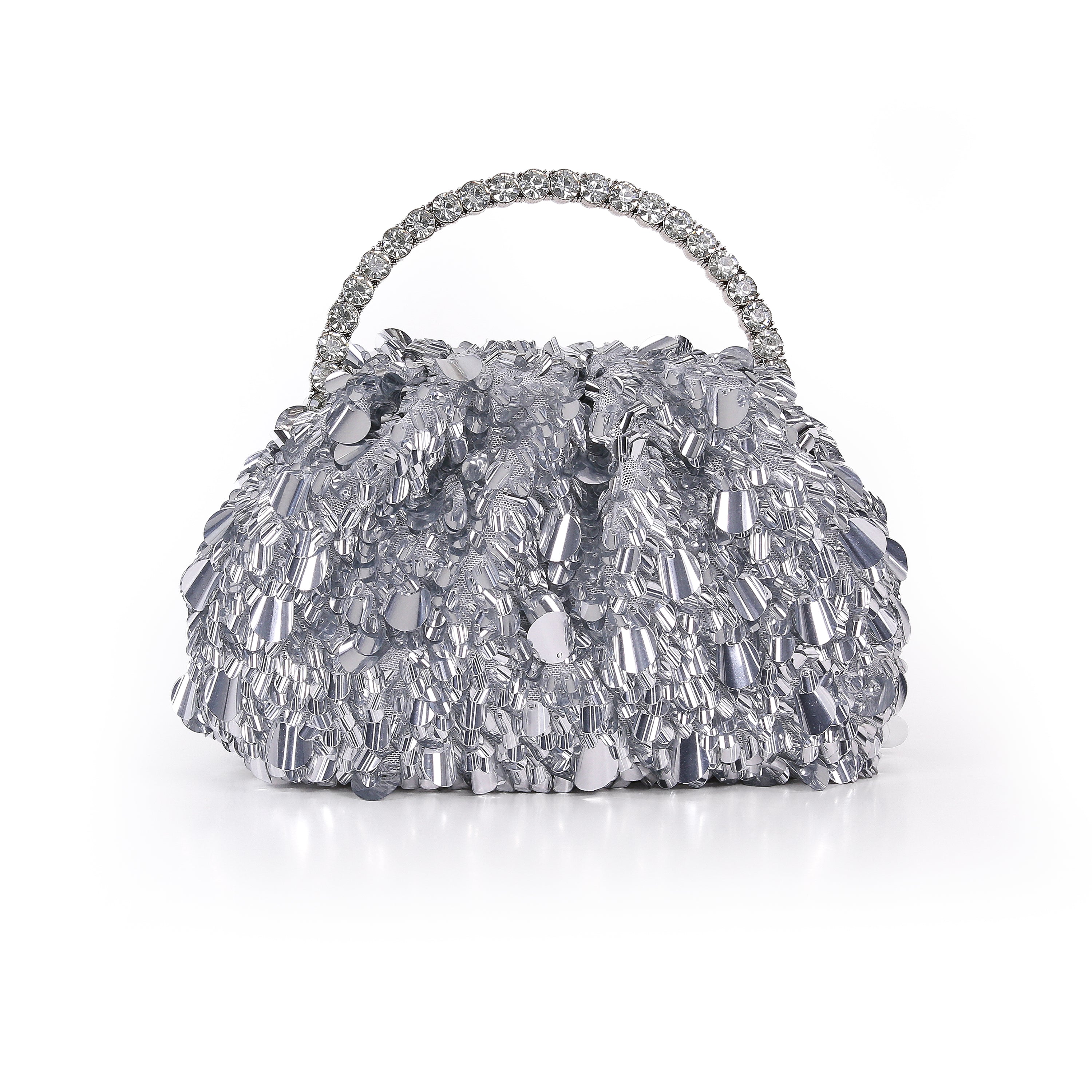 Silver | Crinkle Sequin Pouch Clutch Front