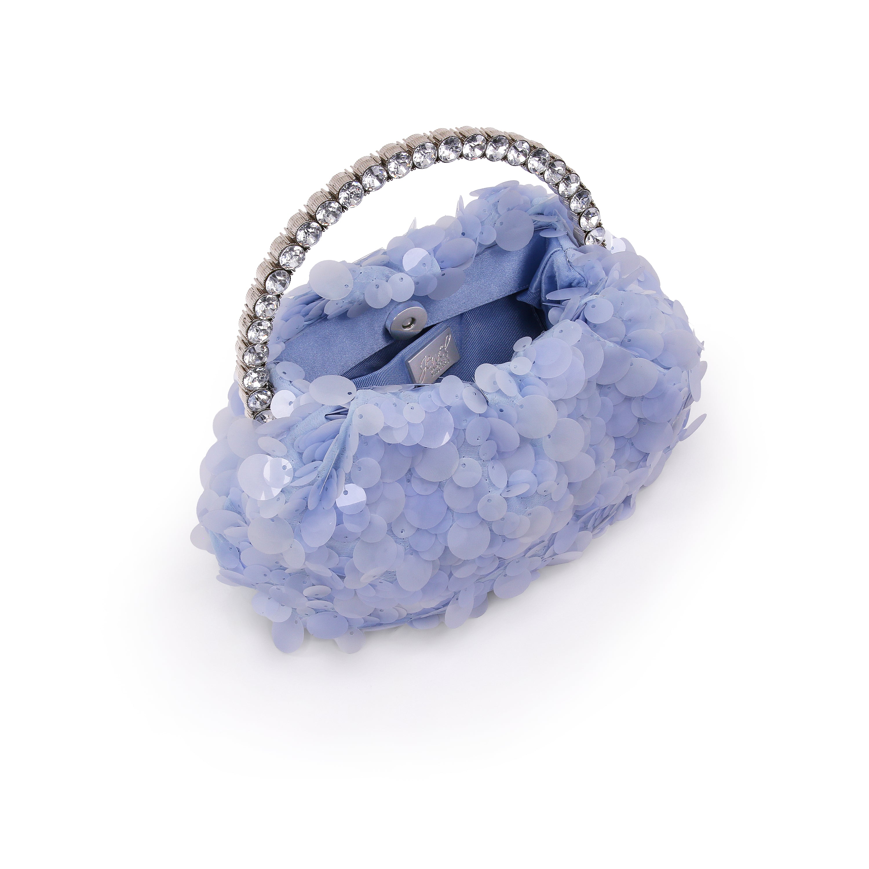 Blue | Sequin And Bugle Bead Pouch Clutch Open